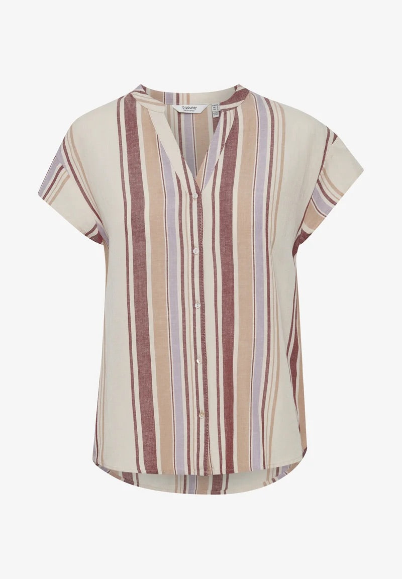 b.young BYHamia Gestreifte Bluse mit Knopfleiste - Beige Multi