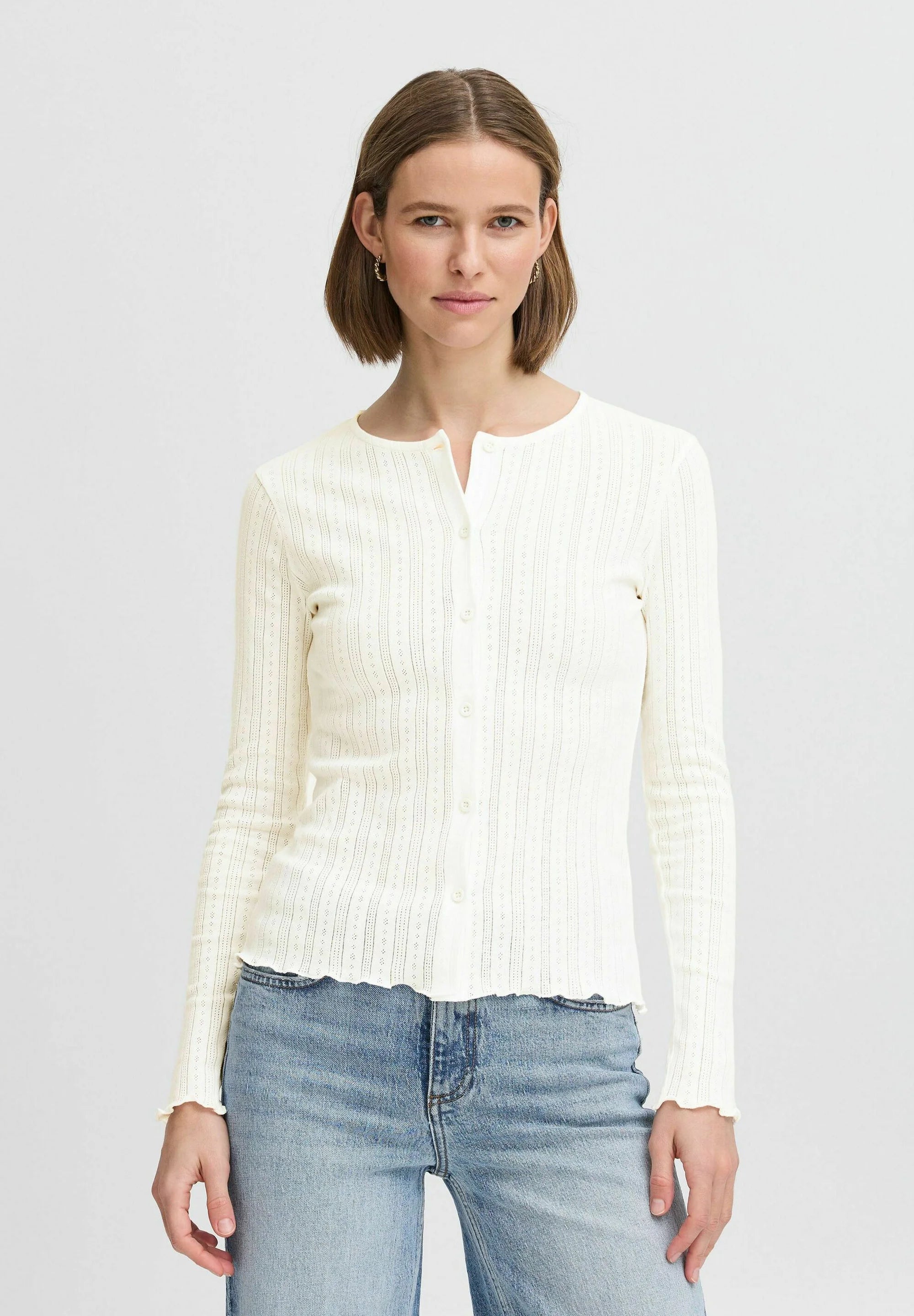 b.young Byunica Pointelle Strickjacke - Off White