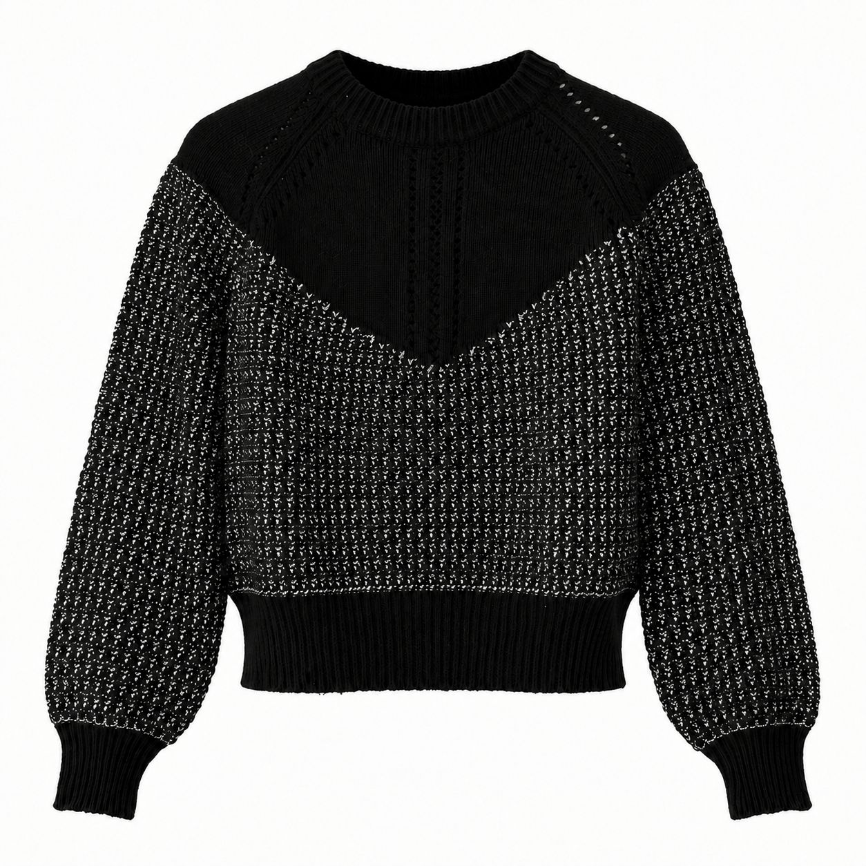 Marciano by Guess Metallic Knit Pullover – Black & Silver, women's fashion top, designer clothing, premium brands.