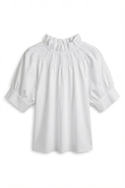 Feminin Flora Bluse in Weiß mit Rüschenkragen und Puffärmeln