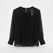 Chiffonbluse Zero mit Kristall-Ausschnitt – Schwarz