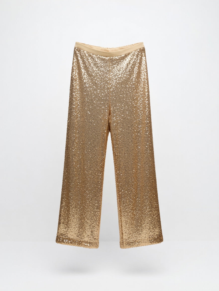 PartTwo Tatianas weite Paillettenhose – Gold