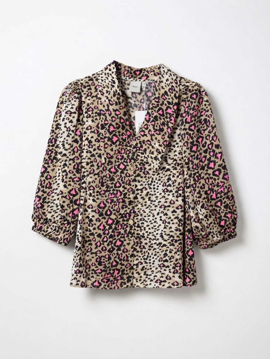 ICHI Bluse Filippa mit Leopardenmuster - Beige Rosa