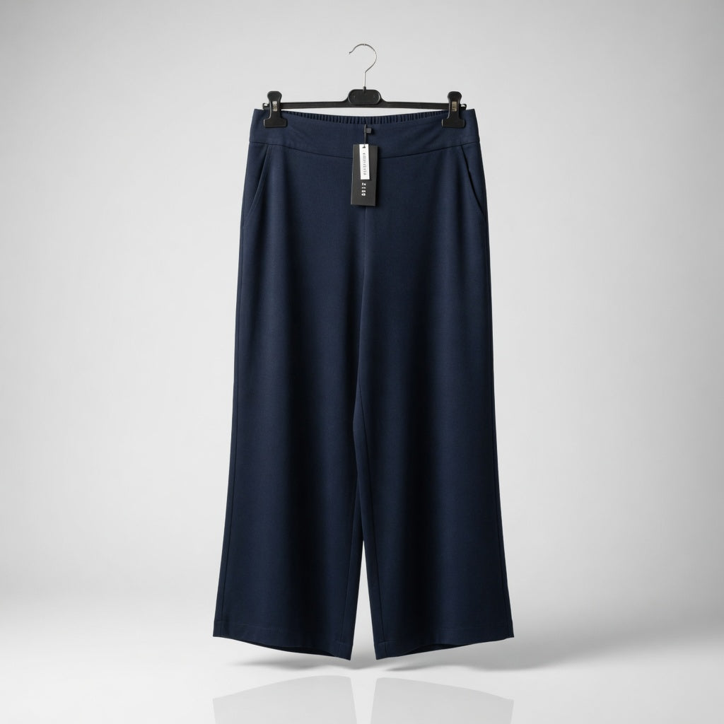 Zero Marineblaue Weite High-Waist Hose – Elastischer Bund | Damen