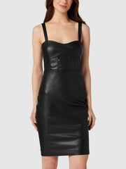 Guess Reid Schwarzes Kunstleder-Bodycon-Minikleid – Sweetheart-Ausschnitt