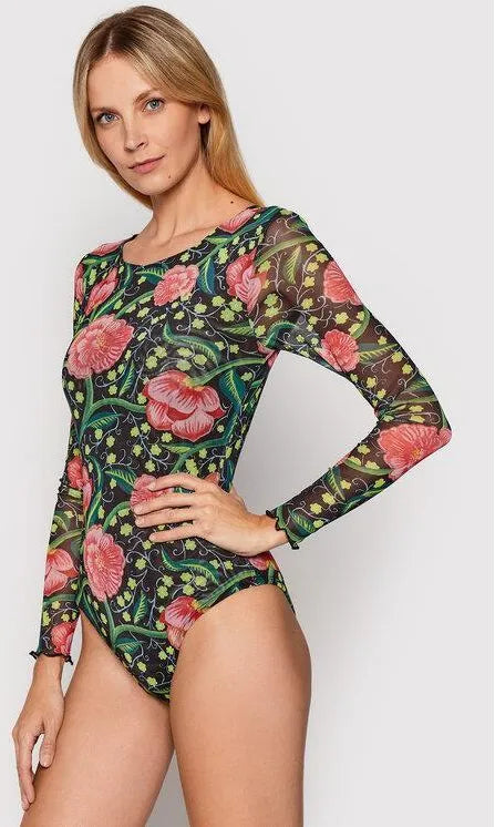 Desigual Body mit Blumenprint – Schwarz mit rosa Blüten