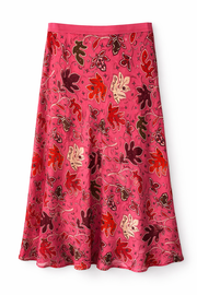 Part Two Midirock mit Blumenmuster – Rosa mit bordeauxroten und cremefarbenen Akzenten