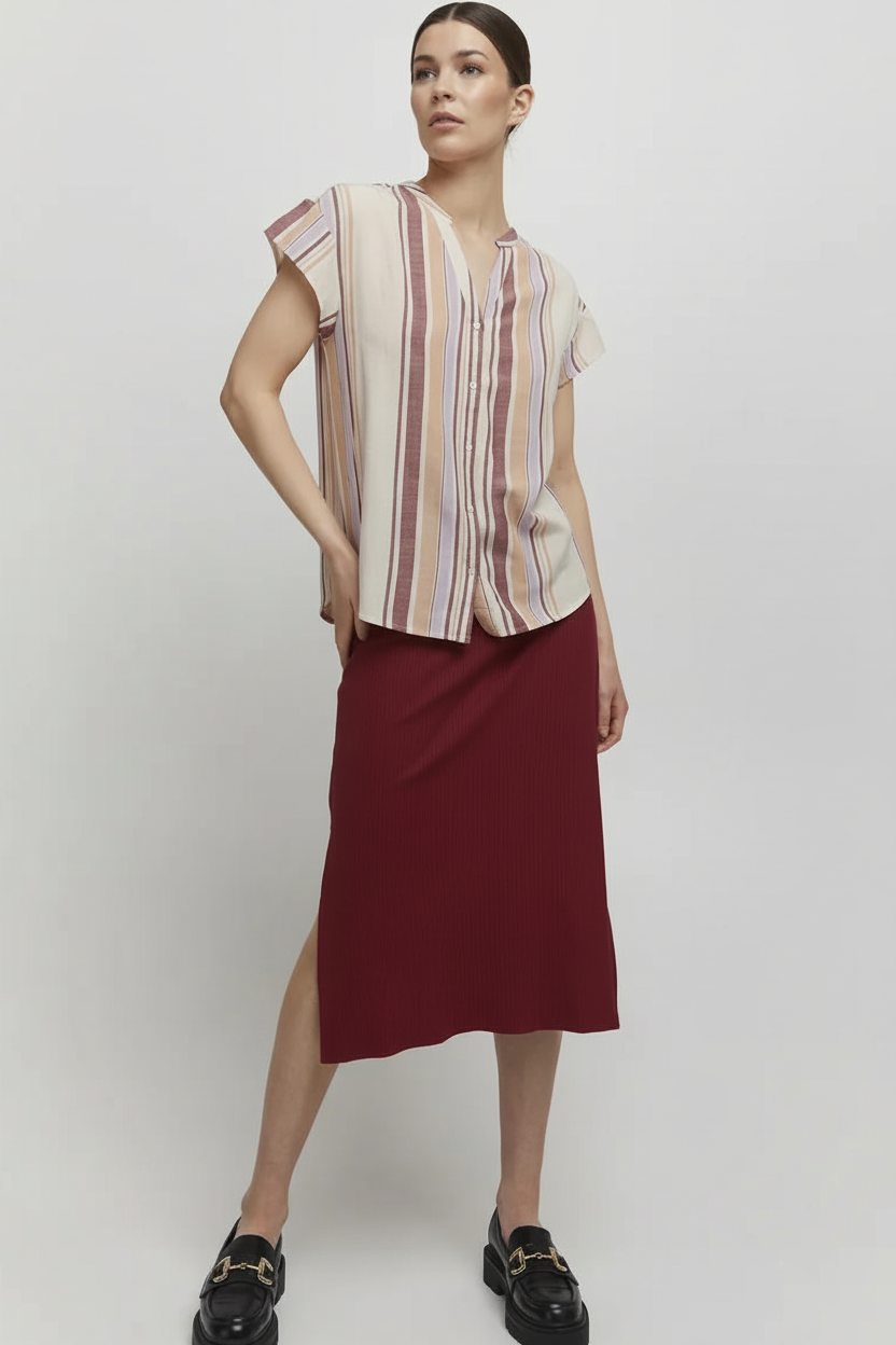 b.young BYHamia Gestreifte Bluse mit Knopfleiste - Beige Multi