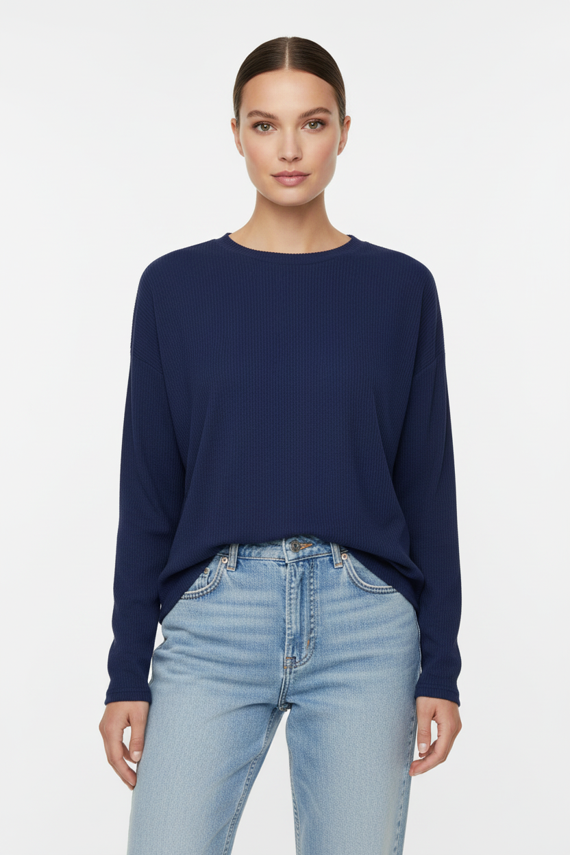 b.young Bypesina Strukturiertes Langarmshirt – Mittelalterblau