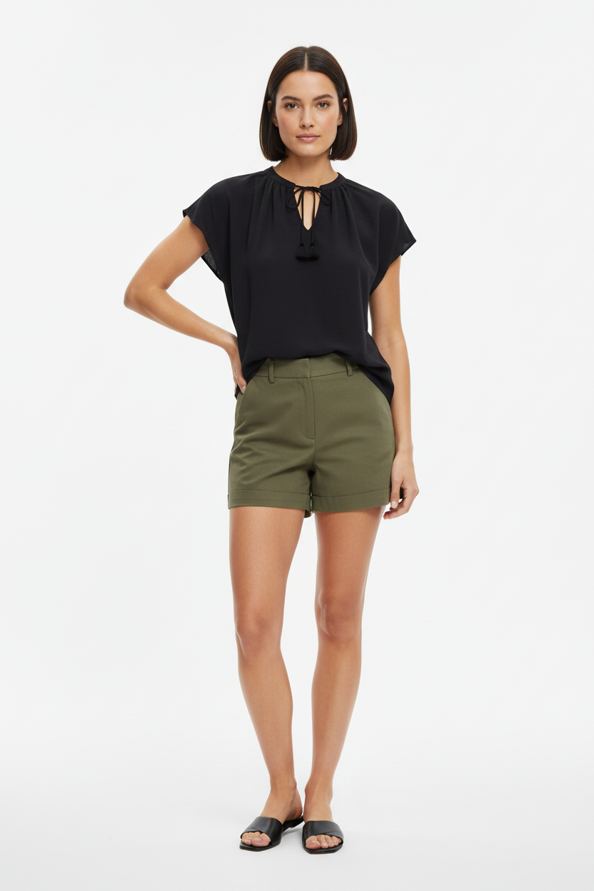 b.young Hailey Bluse mit Bindekragen - Schwarz