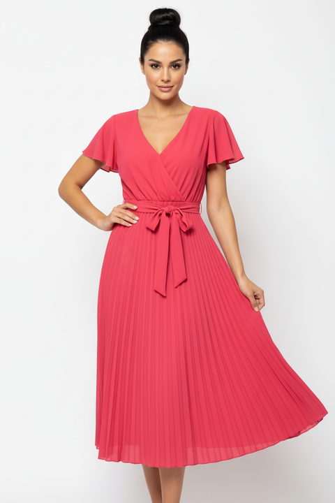 Motivi Korallpinkes Kleid mit Gürtel – Midi
