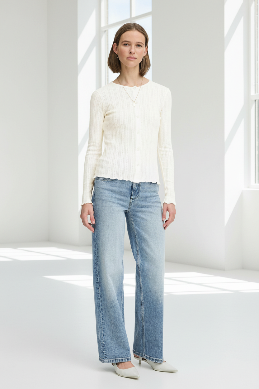 b.young Byunica Pointelle Strickjacke - Off White