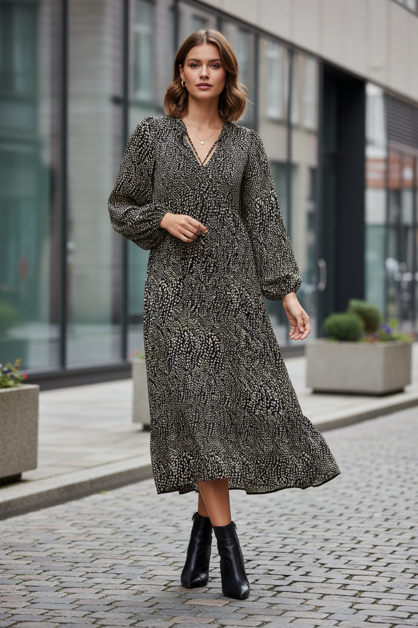 Sorbet Saphia Midikleid mit Punktmuster - Schwarz