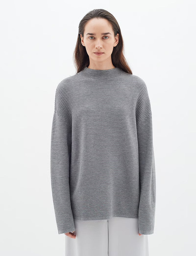 InWear TiaIW Boxy Pullover - Grauer Rippstrickpullover