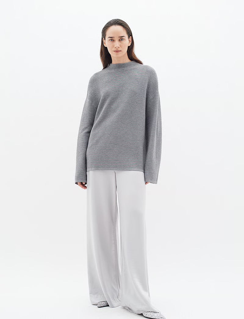 InWear TiaIW Boxy Pullover - Grauer Rippstrickpullover