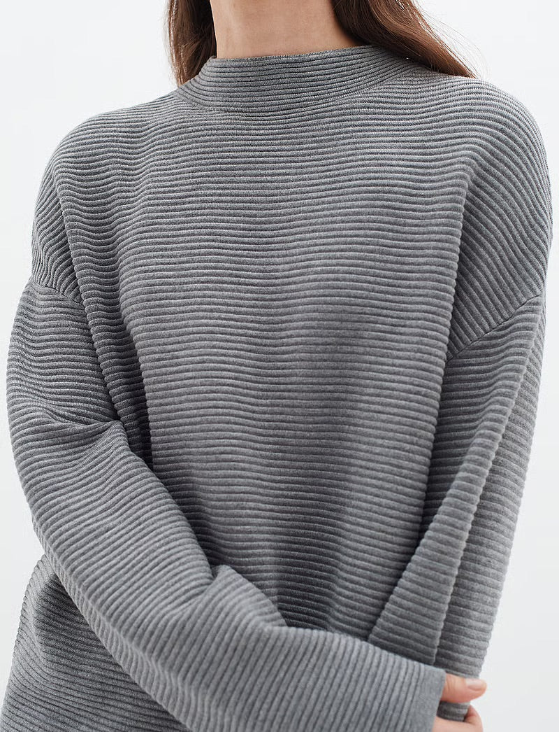 InWear TiaIW Boxy Pullover - Grauer Rippstrickpullover
