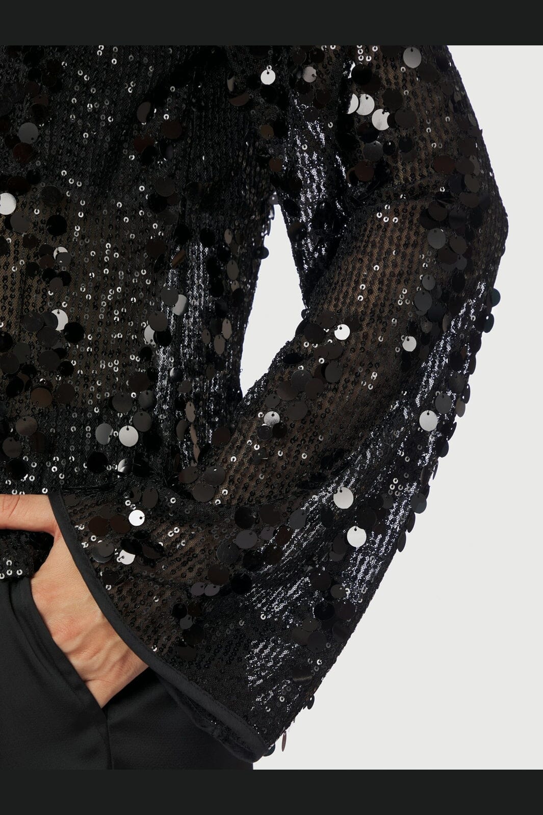Neo Noir Blake Black Pailletten-Bluse – Transparente Mesh Langarmbluse | Damen