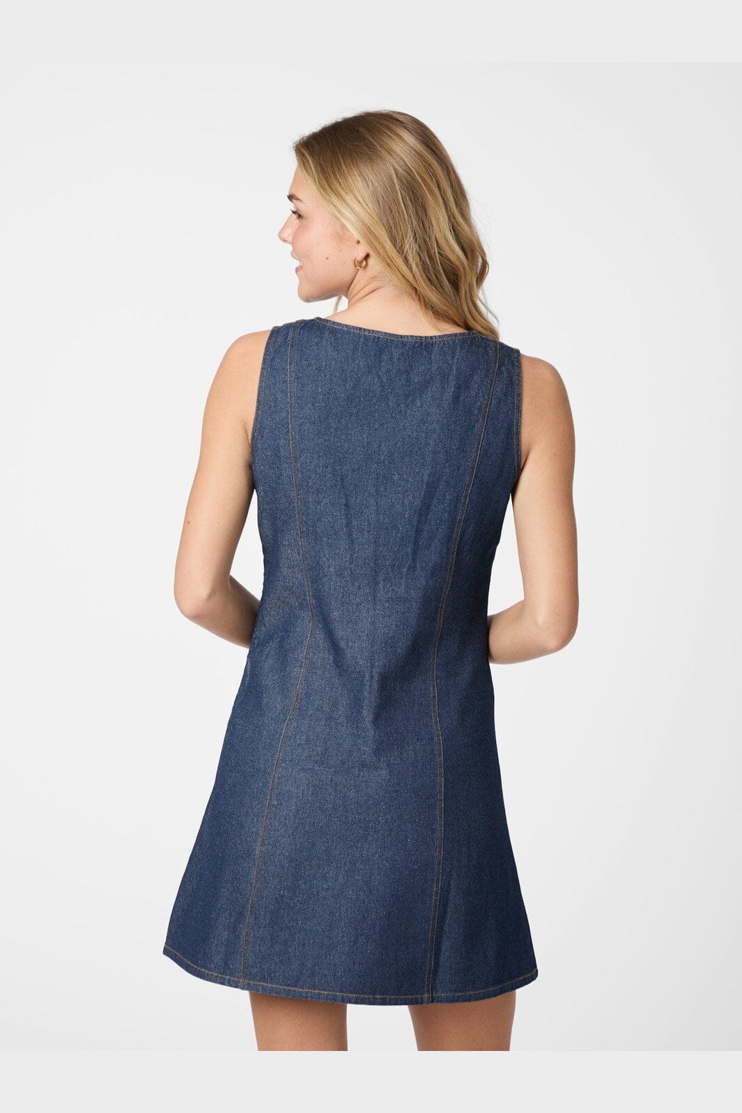 Neo Noir Nava Dunkelblaues Jeans-Minikleid – Ärmelloses A-Linien-Kleid mit V-Ausschnitt | Damen