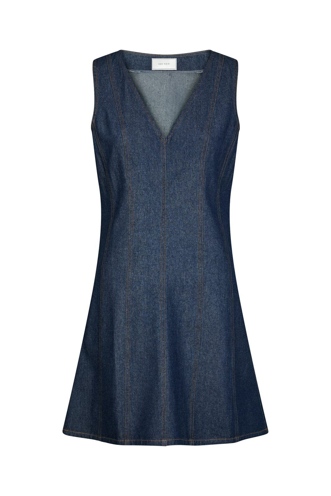 Neo Noir Nava Dunkelblaues Jeans-Minikleid – Ärmelloses A-Linien-Kleid mit V-Ausschnitt | Damen