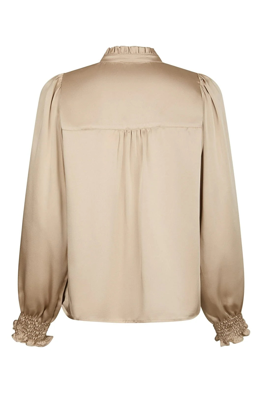 Neo Noir Zamola Bluse aus satiniertem Sandstoff mit Rüschenfront – Smokmanschetten | Damen