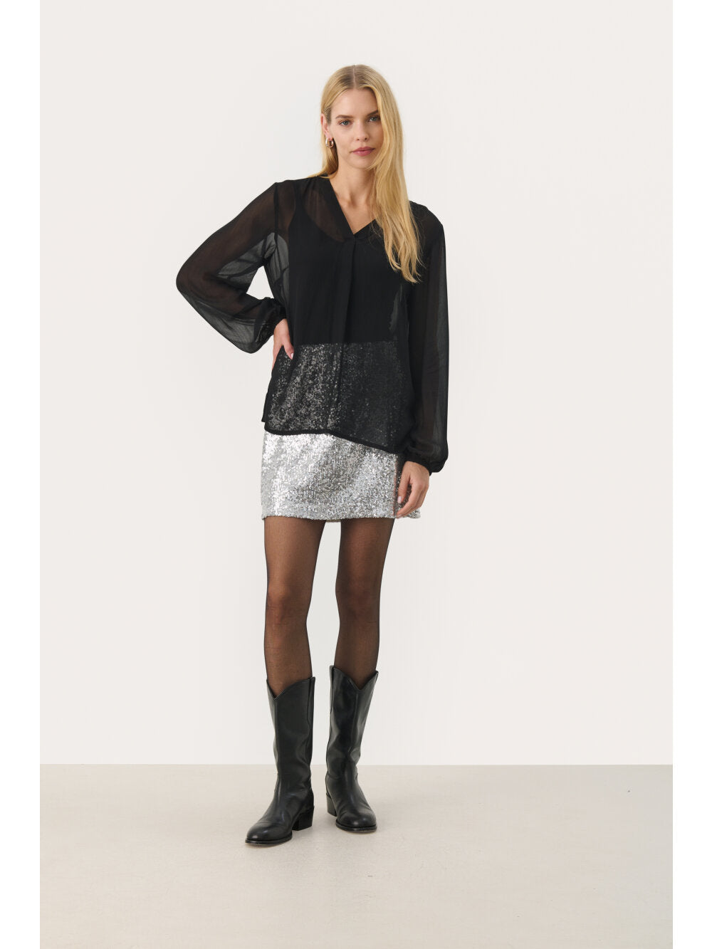 Part Two DittePW Bluse - Schwarze, transparente Bluse mit V-Ausschnitt