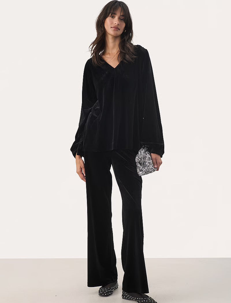 Part Two DorellasPW Hose - Schwarze Samthose mit geradem Bein