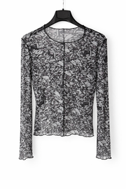 s.Oliver Langarmshirt mit abstraktem Print aus Mesh – Schwarz