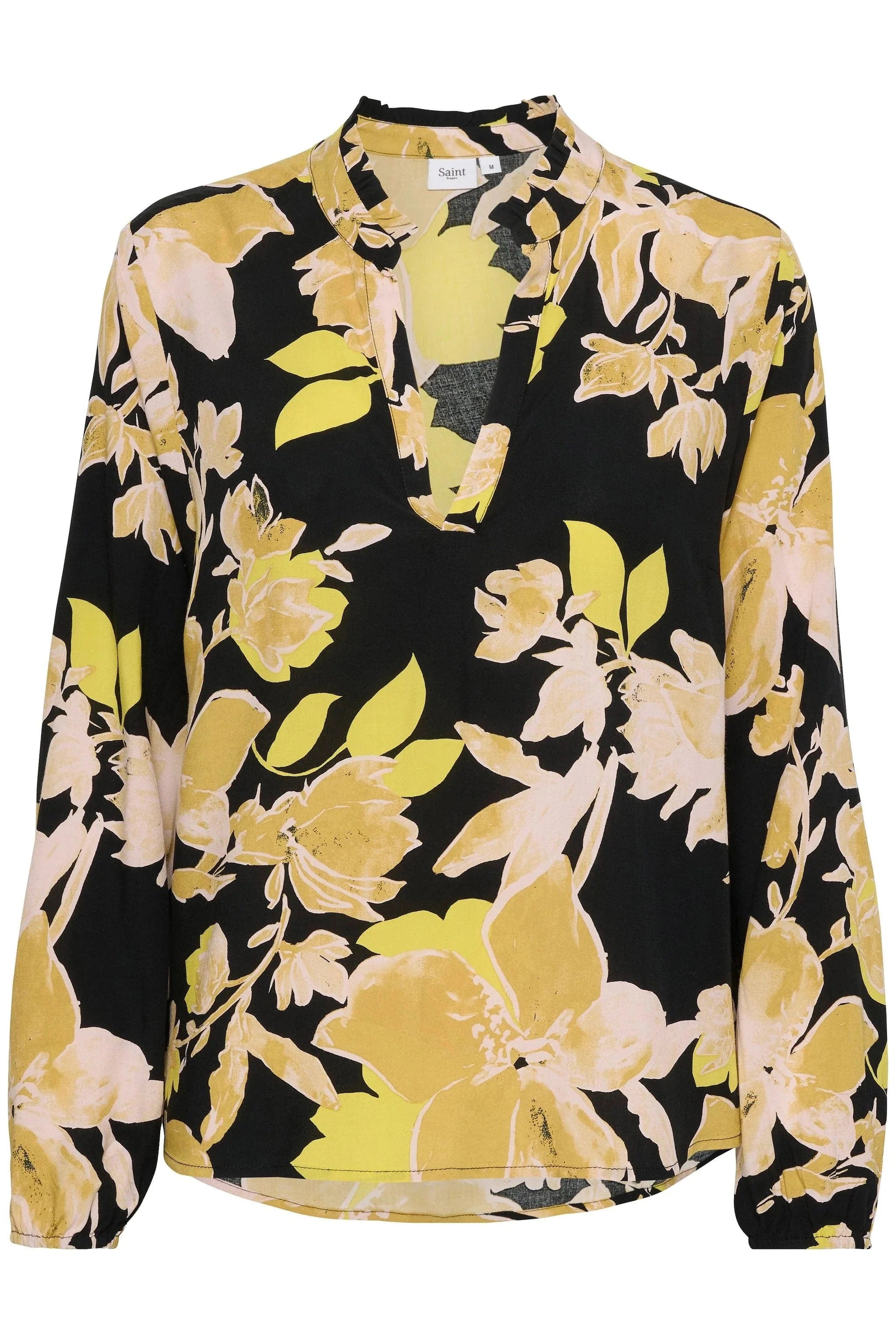 Saint Tropez Eda Bluse mit Print – Schwarz mit polierten Blumen