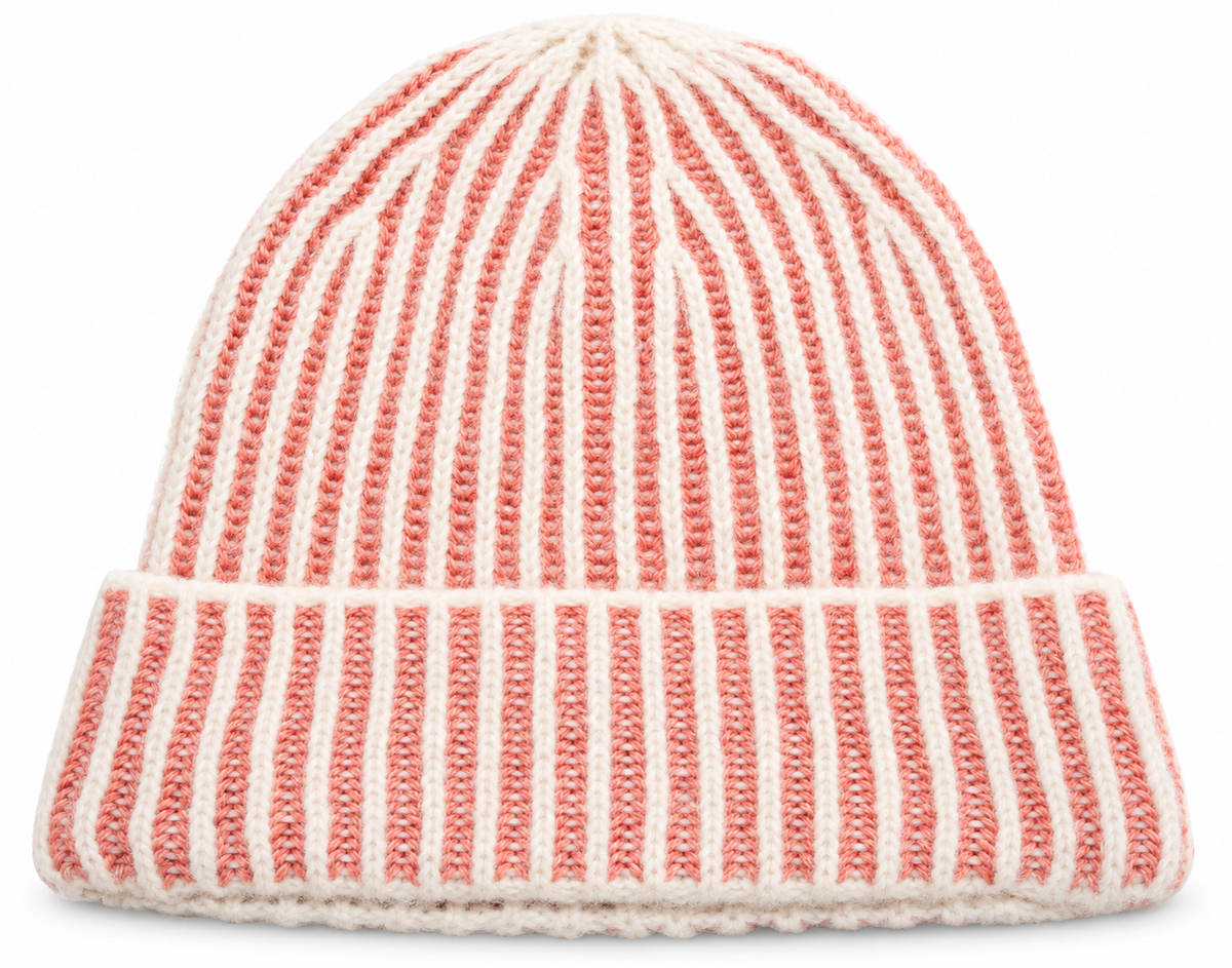 s.Oliver gestreifte Strickmütze – Papaya & Creme
