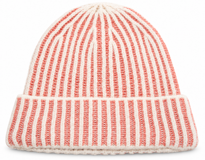 s.Oliver gestreifte Strickmütze – Papaya & Creme