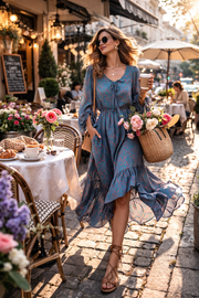 Sorbet SBSAPHIA Midikleid mit Blumenmuster – Petrolblau